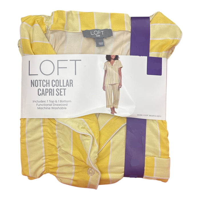 Loft Women's Notch Collar Short Sleeve and Drawcord Sleep Capri Pant Set