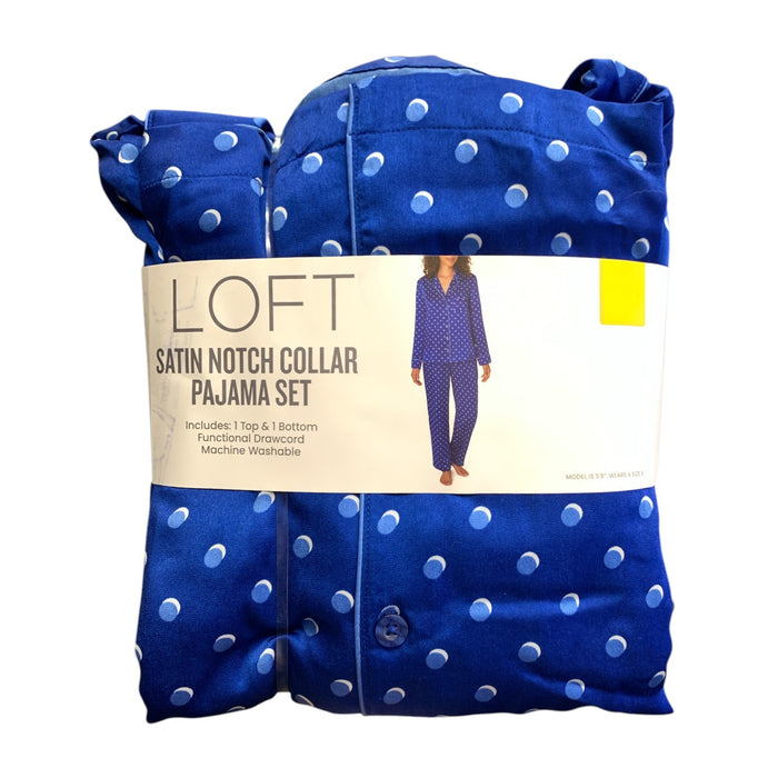 LOFT Women's Button Down Elastic Waistband Satin Notch Collar Pajama Set