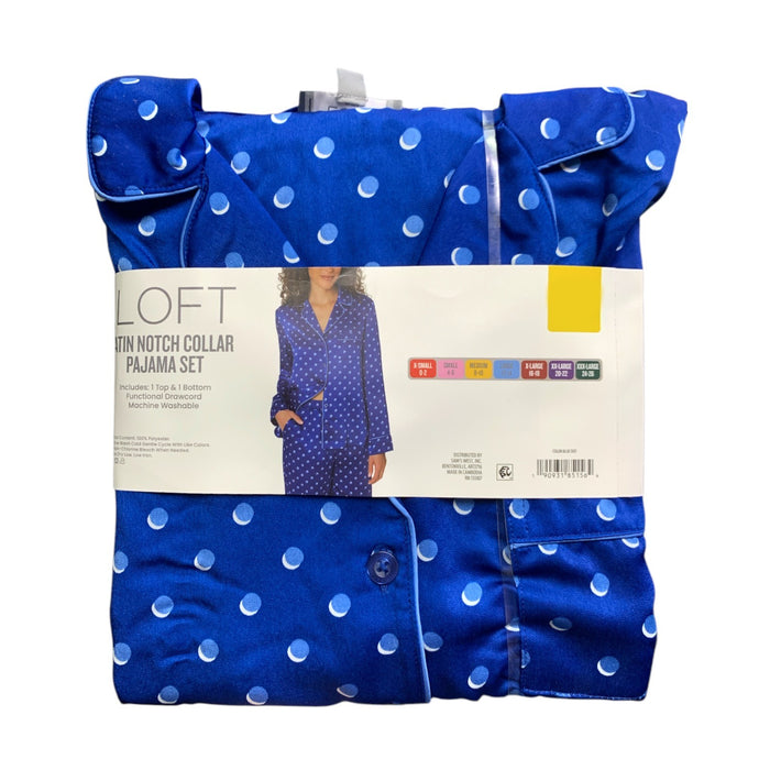 LOFT Women's Button Down Elastic Waistband Satin Notch Collar Pajama Set