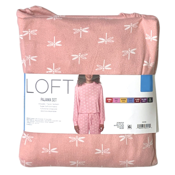 Loft Women's Soft Knit Long Sleeve Top & Pant Henley Sleep Set
