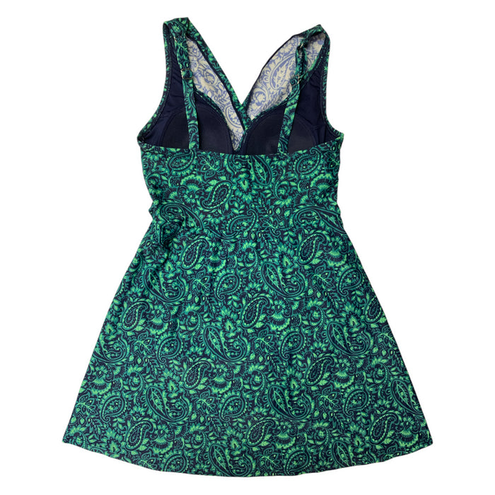 Lands' End Women's Surplice Swim Dress, Adjustable Straps, Built-In One Piece