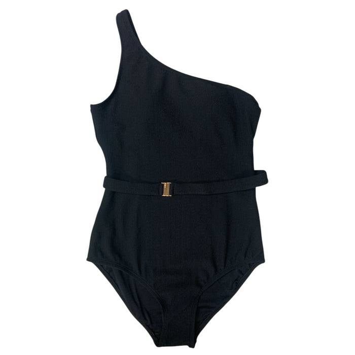 Loft Women's Asymmetrical Textured One-Piece Swimsuit (Black, L)