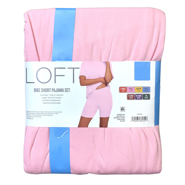 Loft Women's Soft Short Sleeve Top & Bike Short Sleep Set