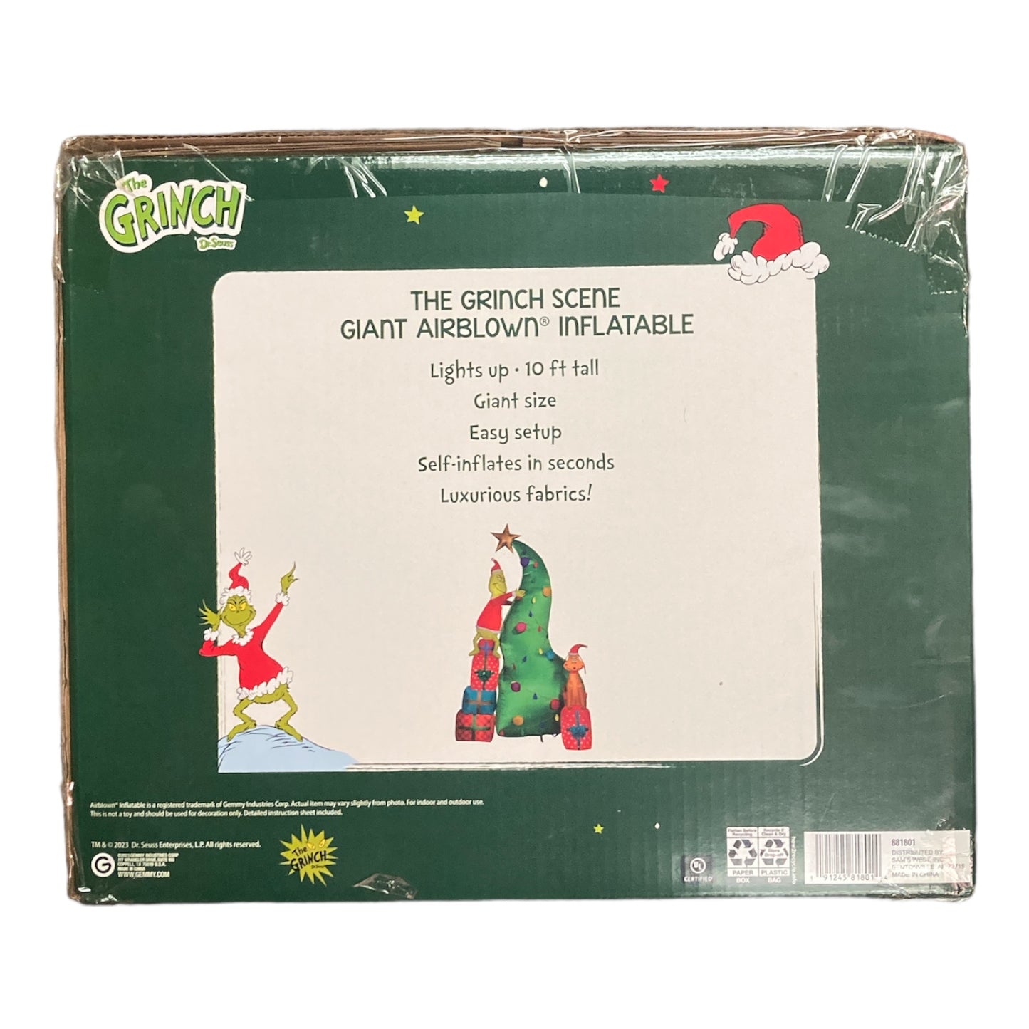 10 Ft. Tall Christmas Inflatable Grinch and Max with Christmas Tree and Presents