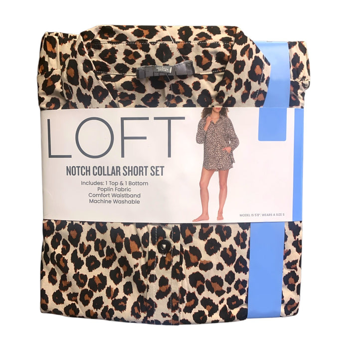 Loft Womens Notch Collar Short Set, 2-Piece, Poplin Top and Bottom