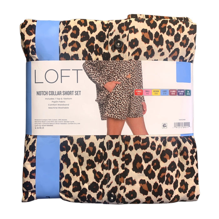 Loft Womens Notch Collar Short Set, 2-Piece, Poplin Top and Bottom