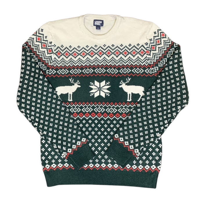 Lands End Men's Long Sleeve Knitted Crew Neck Fair Isle Sweater