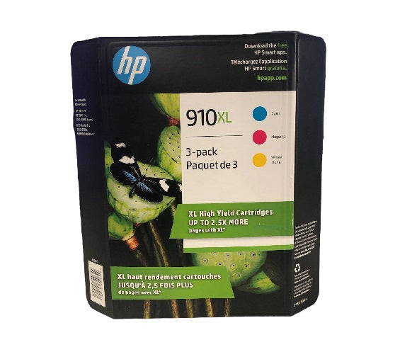 HP 910XL, High Yield Cyan/Magenta/Yellow Original Ink Cartridge, 3 Color Pack