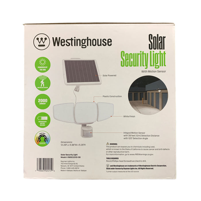 Westinghouse 2000 Lumen Solar Powered Security Light with Motion Sensor, White