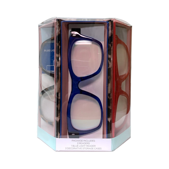 OPTIQUE Trifecta Reading Glasses Set, 2 Readers, 1 Blue Light Reader & Cases