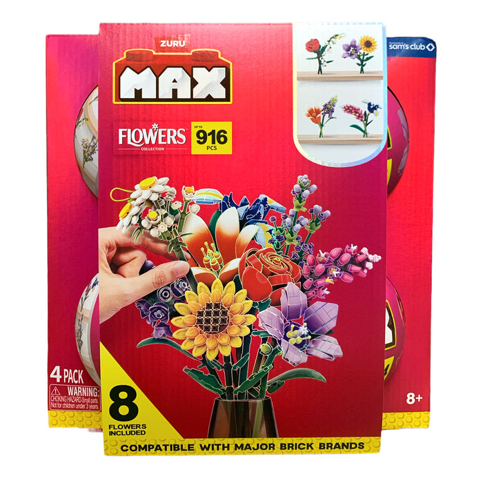 Zuru Max Flowers Collection Brick Building Kits, Assorted 4 Pack, 916 Pieces