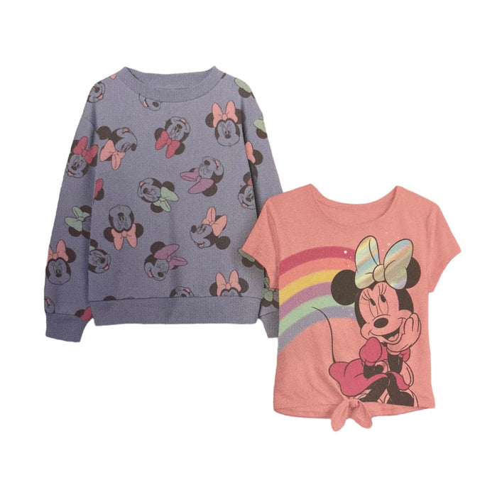 Disney Minnie Mouse Youth Girl's 2 Pack Short Sleeve Tee and Soft Crew Neck Pullover