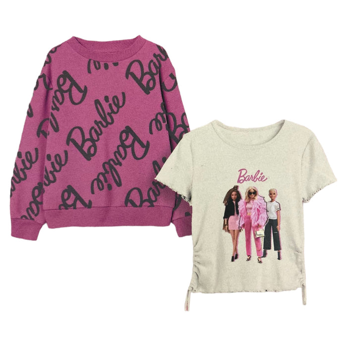 Barbie Youth Girl's 2 Pack Short Sleeve Tee and Soft Crew Neck Pullover