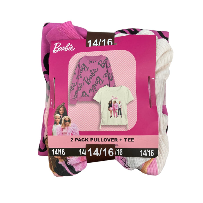 Barbie Youth Girl's 2 Pack Short Sleeve Tee and Soft Crew Neck Pullover