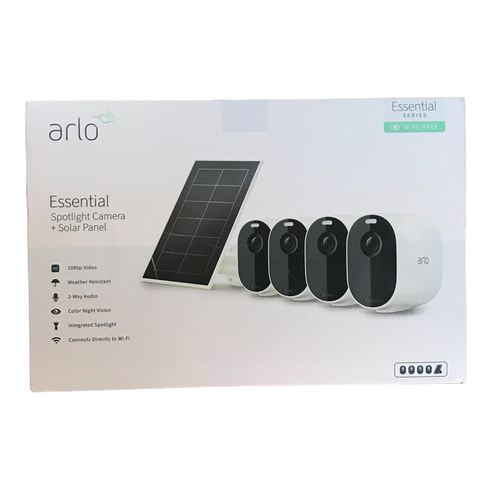 Arlo Essential Spotlight Camera +4 Cameras, 1 Solar Panel *Open Box*