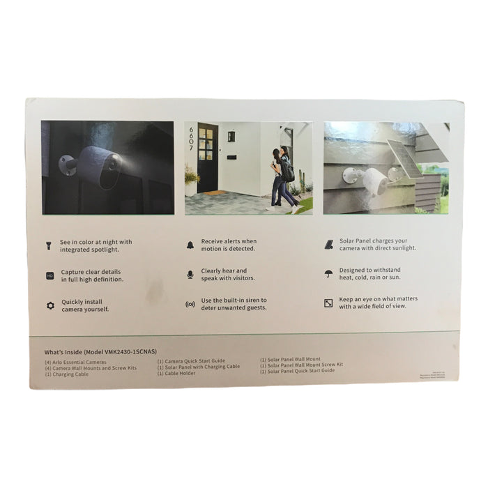 Arlo Essential Spotlight Camera +4 Cameras, 1 Solar Panel *Open Box*