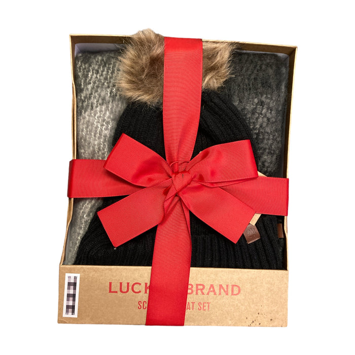 Lucky Brand Women's Soft Knit Scarf and Faux Fur Pom Hat Gift Set