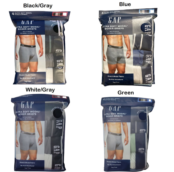 GAP Men's Ultra Soft Stretch Modal No Roll Waistband Boxer Briefs, 4 Pack