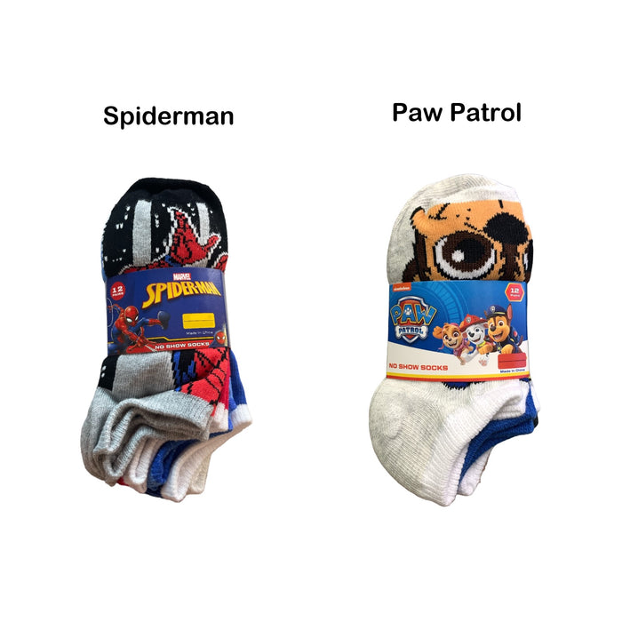 Character Toddler Youth Soft Stretch Comfortable No Show Socks, 12 Pack