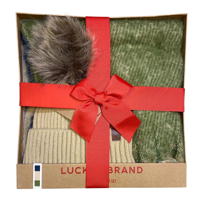Lucky Brand Women's Soft Knit Scarf and Faux Fur Pom Hat Gift Set