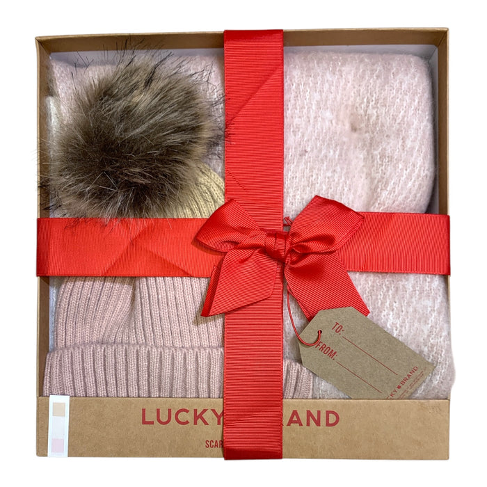 Lucky Brand Women's Soft Knit Scarf and Faux Fur Pom Hat Gift Set