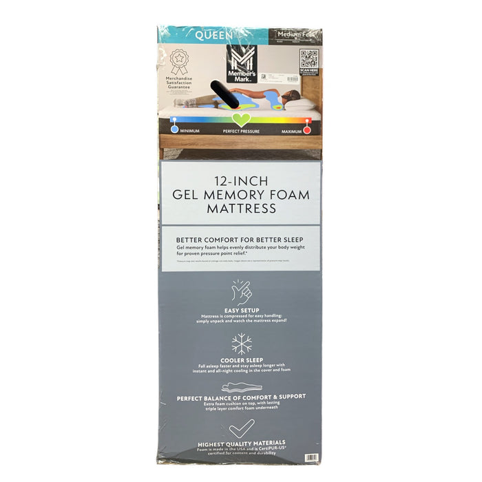 Member's Mark 12-Inch Gel Memory Foam Mattress, Medium Feel, Queen