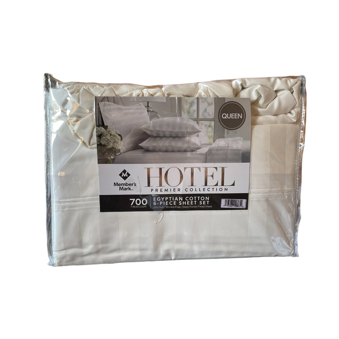 Member's Mark 700 Thread Count Egyptian Cotton Striped Sheet Set, White, Queen