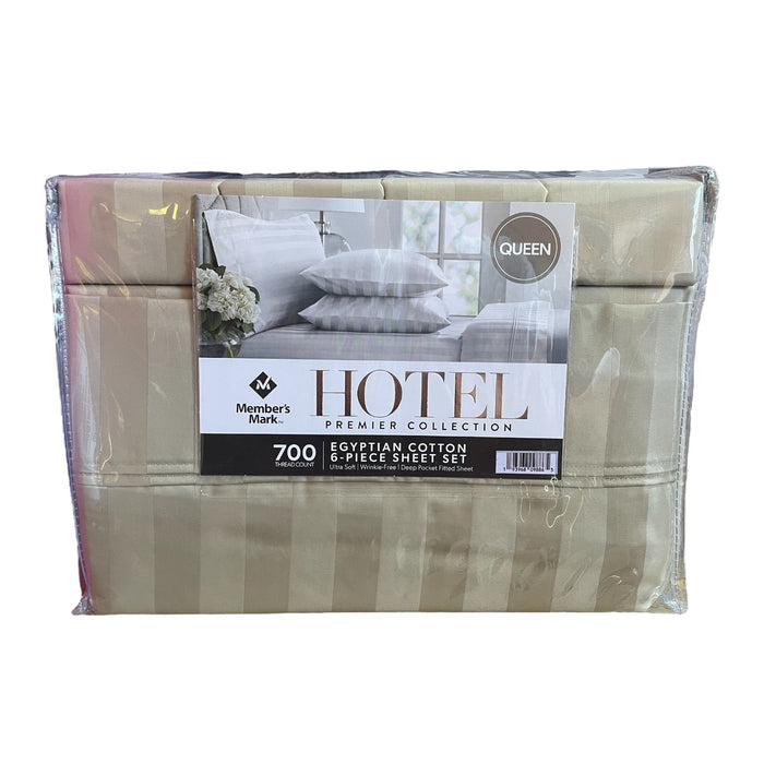 Hotel Premier 700 Thread Count Egyptian Cotton Striped Sheet Set, Queen, Fossil