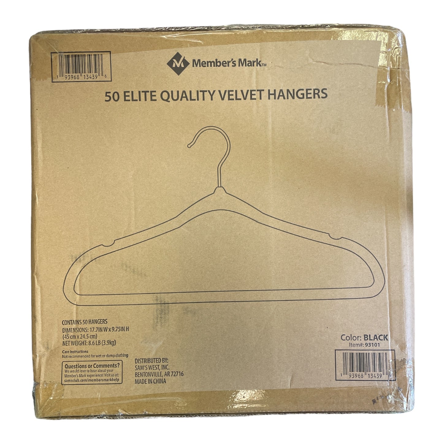 Member's Mark Elite Quality Velvet Hangers, Black (50 Pack)
