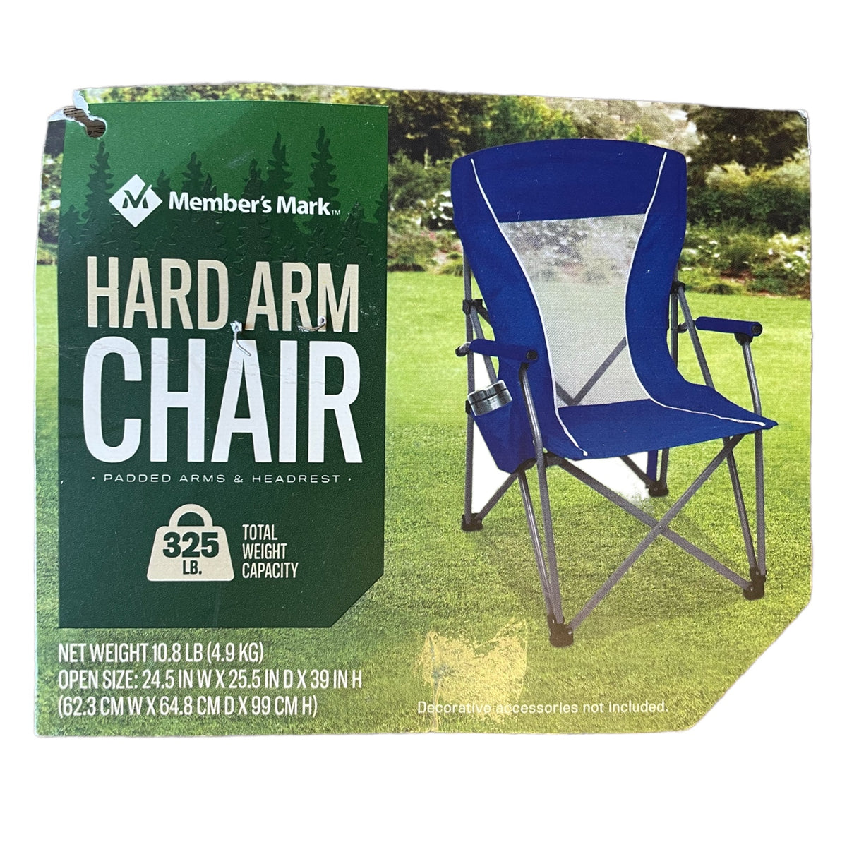 Manber Chair Member's Mark Collapsible Hard Arm Chair with Carrying Bag Case, Blue ...