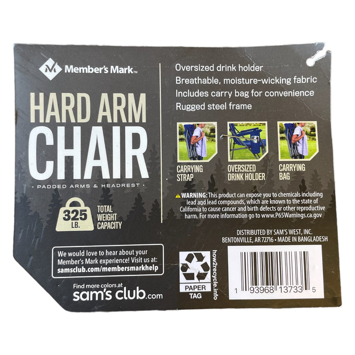 Member's Mark Collapsible Hard Arm Chair with Carrying Bag Case, Blue ...