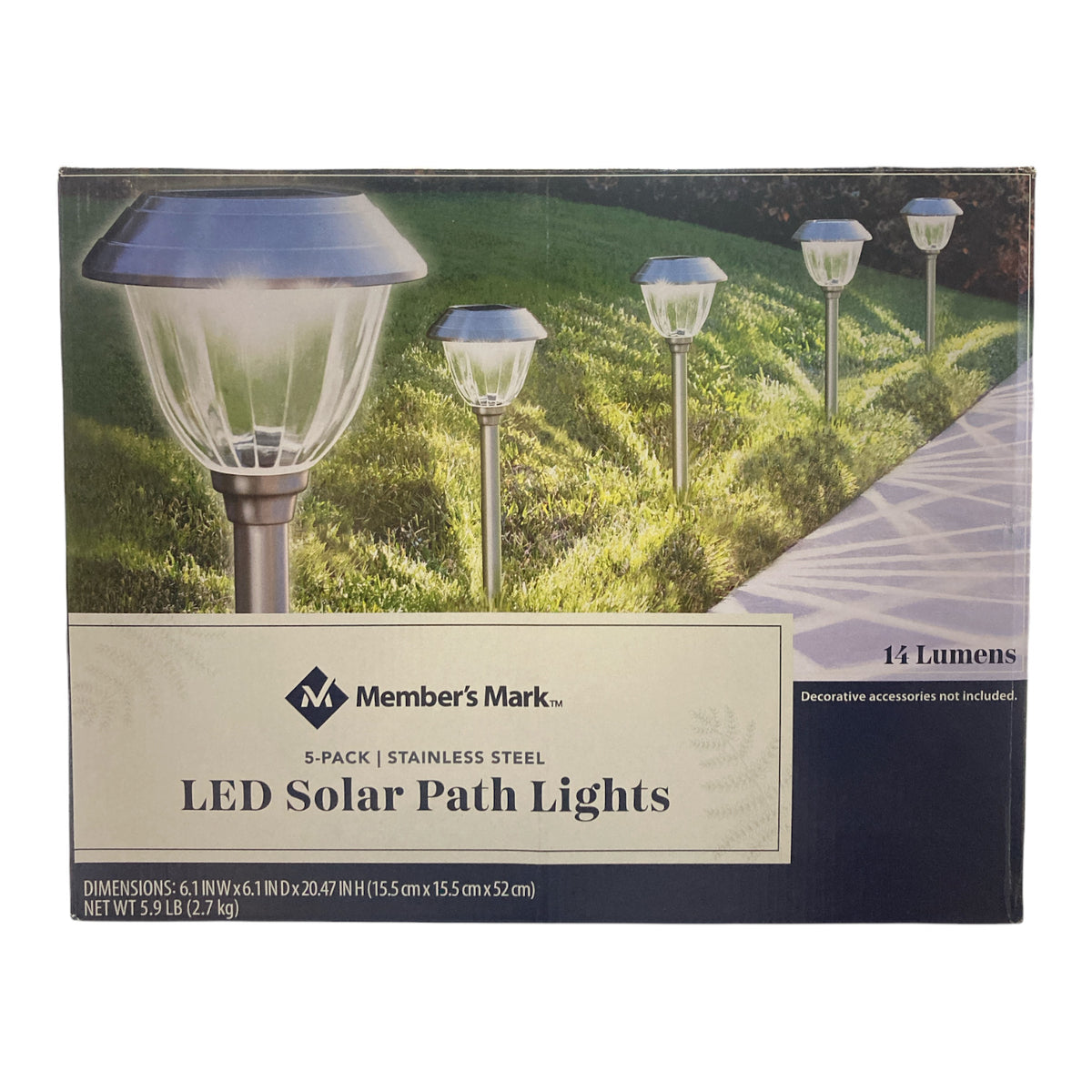 Member's Mark 5-Piece LED Solar Path Stake In Ground Lights, Stainless ...