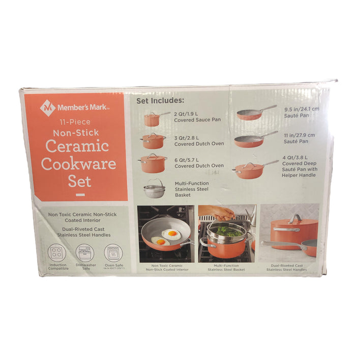 Member's Mark 11-Piece Modern Ceramic Cookware Set, Coral