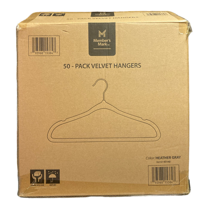 Member's Mark Elite Quality Velvet Hangers - 50 Pack (Heather Grey)