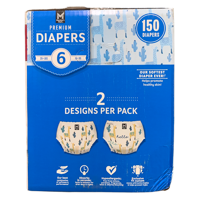 Member's Mark Premium Diapers, Hypoallergenic, Size 6 (35+ lbs.), 150 Count