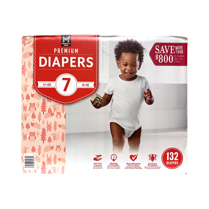 Member's Mark Premium Baby Diapers, Size 7 (41+ lbs.), 132 Count