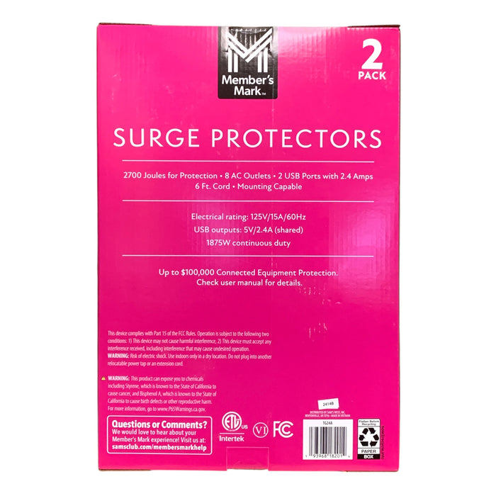 Member's Mark Surge Protector Bundle With USB (2-Pack)
