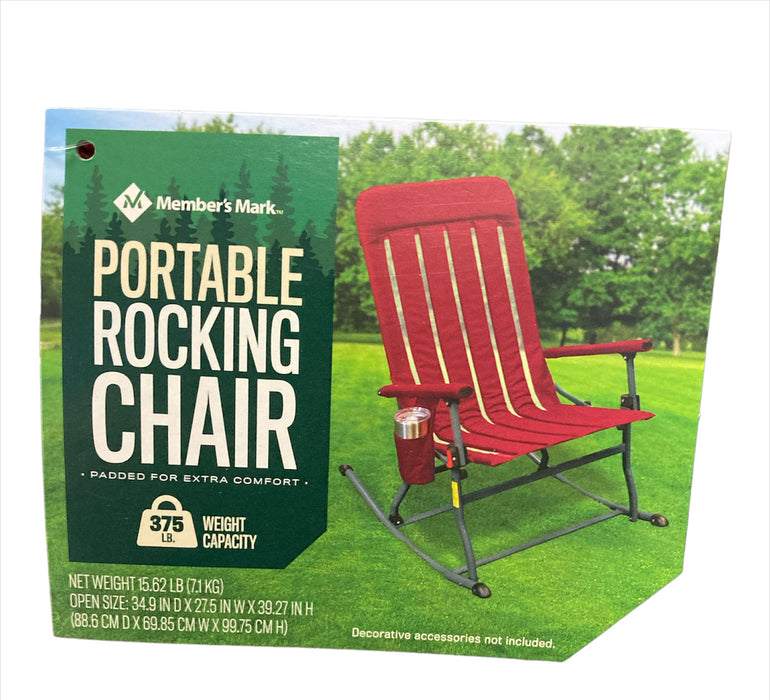 Member's Marks Folding Rocking Chair Camping Portable, Red