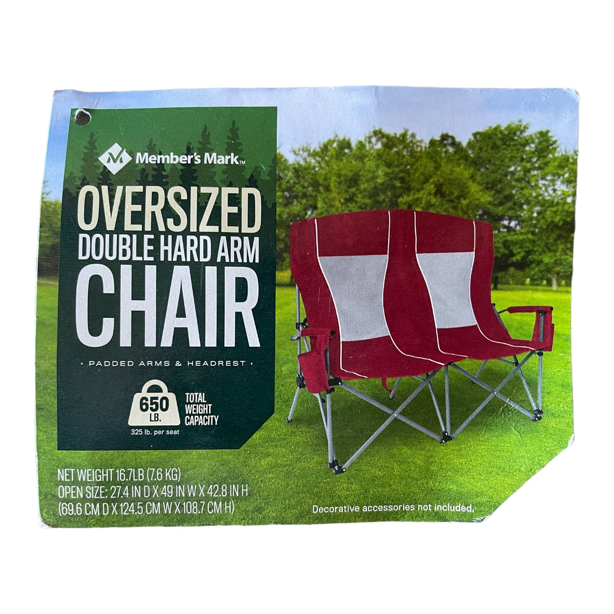 Member’s Mark Oversized Double Hard Arm Chair, Red, 27.4"D x 49"W x 42 ...