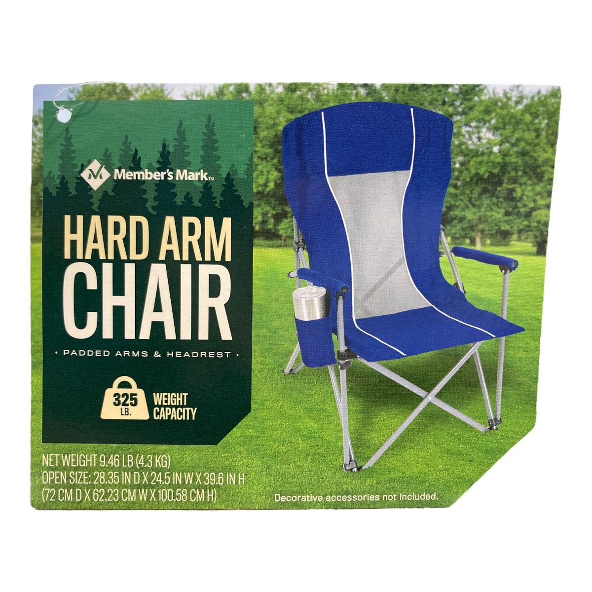 Member's Mark Collapsible Hard Arm Chair with Carrying Bag Case, Blue ...