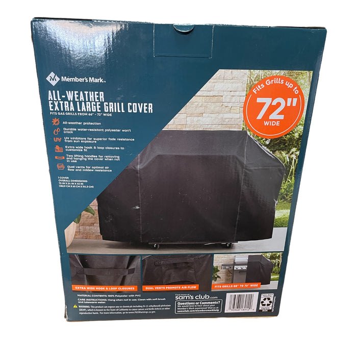 Member's Mark All Weather Extra Large Grill Cover, 66" - 72" Wide, Black