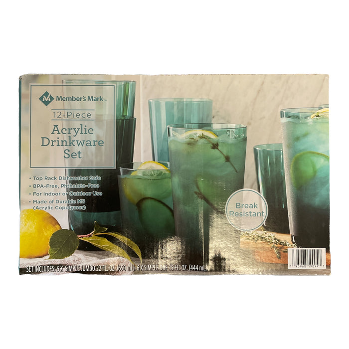 Member's Mark Acrylic Drinkware Set, BPA Free, Teal (12 Piece)