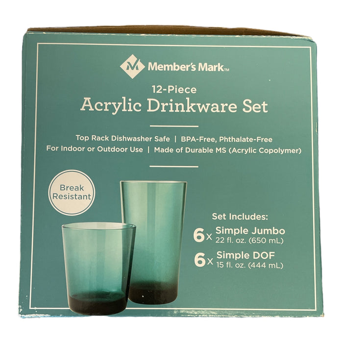 Member's Mark Acrylic Drinkware Set, BPA Free, Teal (12 Piece)