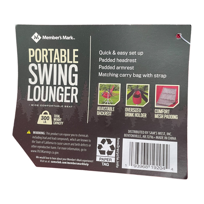 Member's Mark Portable Swing Lounger with Storage Bag, Red