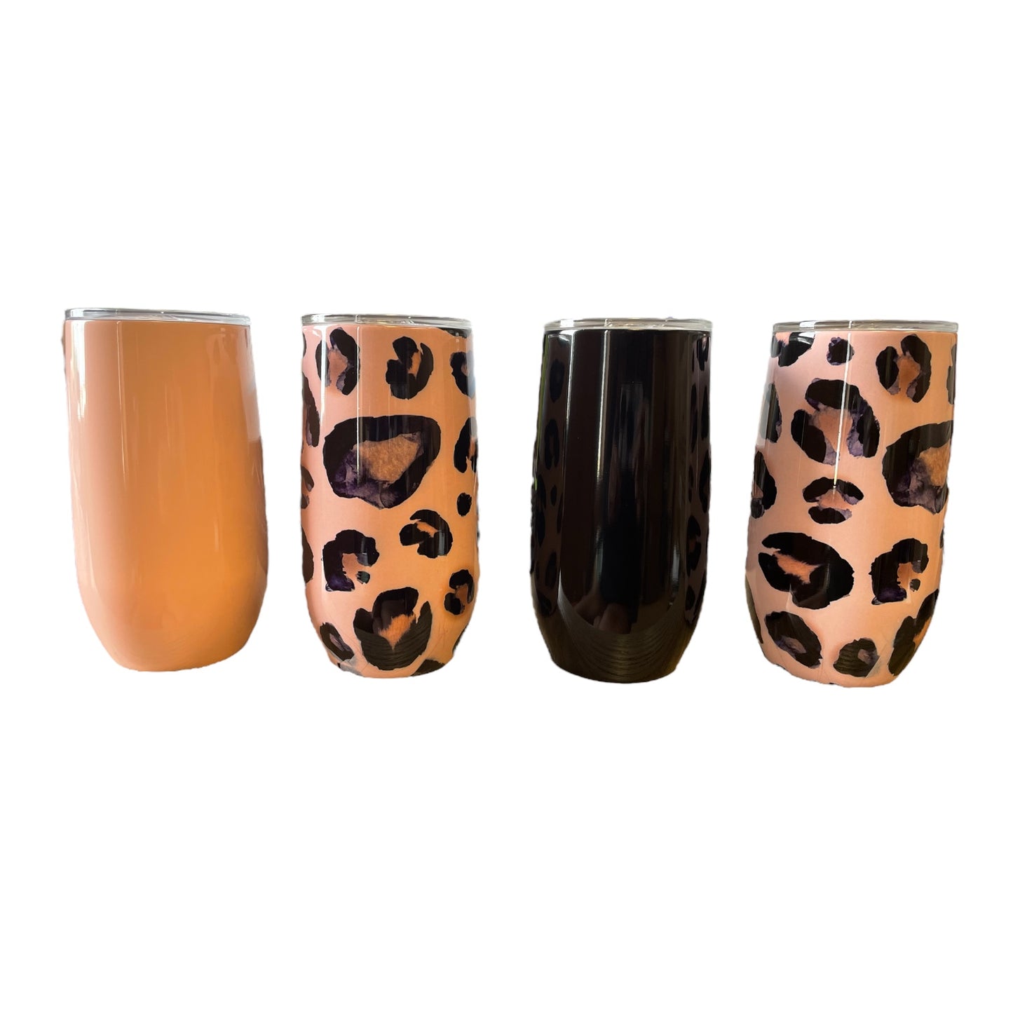 4 Pk Member's Mark Stainless Steel Insulated Flute Tumblers with Lids, Leopard