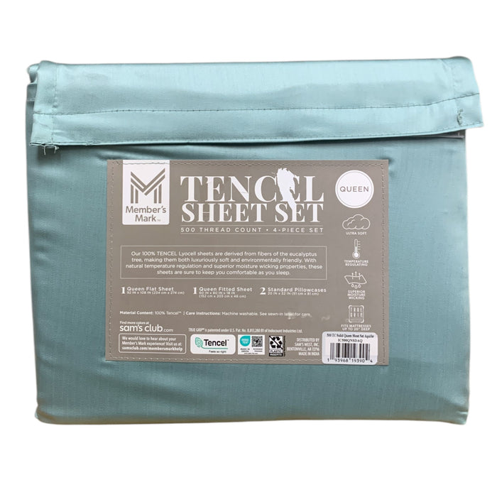 Member's Mark Tencel 500 Thread Count Sheet Set, Queen, Aquifer