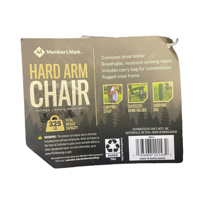 Member's Mark Collapsible Hard Arm Chair with Carrying Bag Case, Eden Green
