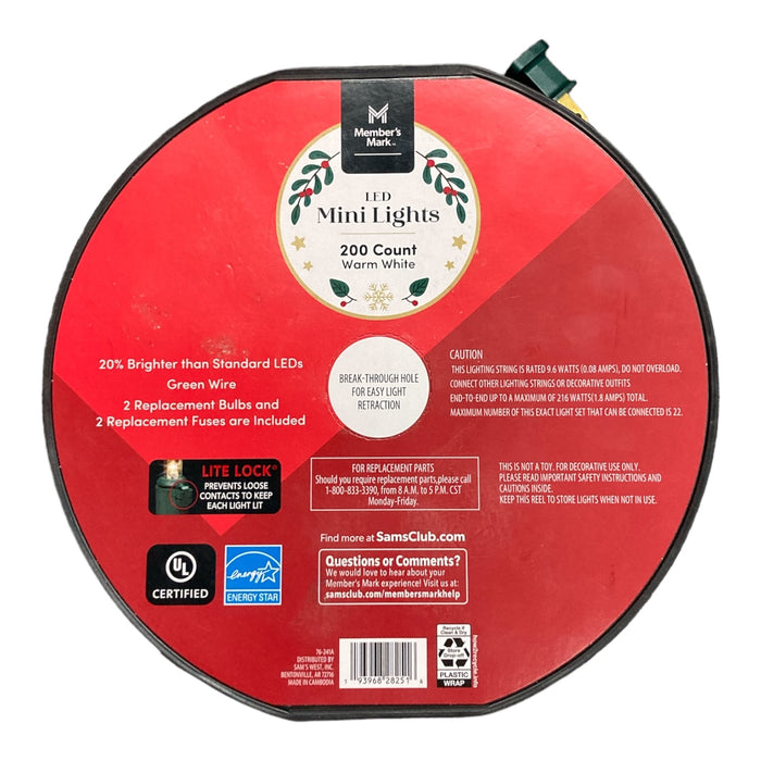 Member's Mark LED Mini Lights, Indoor/Outdoor, 200 Count, Warm White