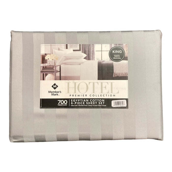Member's Mark Hotel Premier 700TC Striped 6 Piece Sheet Set (King, Soft Silver)