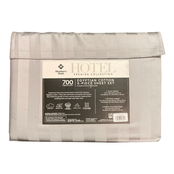 Member's Mark Hotel Premier 700TC Striped 6 Piece Sheet Set (King, Soft Silver)